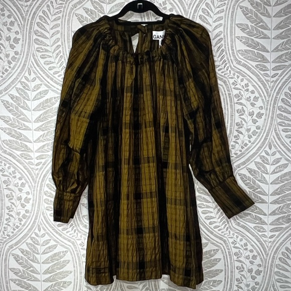 NWT GANNI 🙂 Seersucker Check Mini Dress NWT - Picture 8 of 10